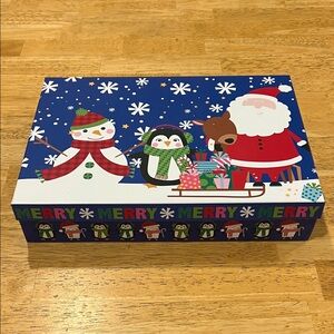 Festive Holiday Gift Box with Santa and Snowman 8x10